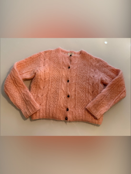 United Colors Of Benetton Sweaters - United Colors of Benetton Peach-Pink Cable Knit Button Cardigan - size 50